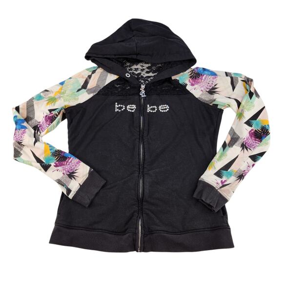 Bebe Sweater Womens Large Y2k 2000s Vintage Black Lace Tropical Retro Sequin - Picture 4 of 15